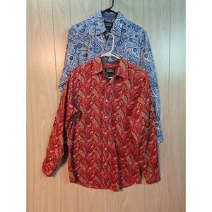 2 Cremieux Premium Denim Mens Medium Party Shirt Long Sleeve Button Blue Paisley